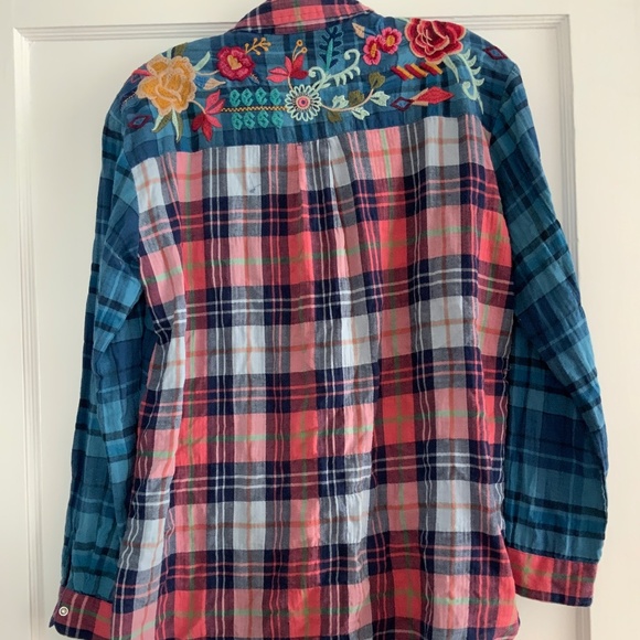 JOHNNY WAS WORKSHOP EMBROIDERED COTTON PLAID SHIRT XS - Picture 5 of 8